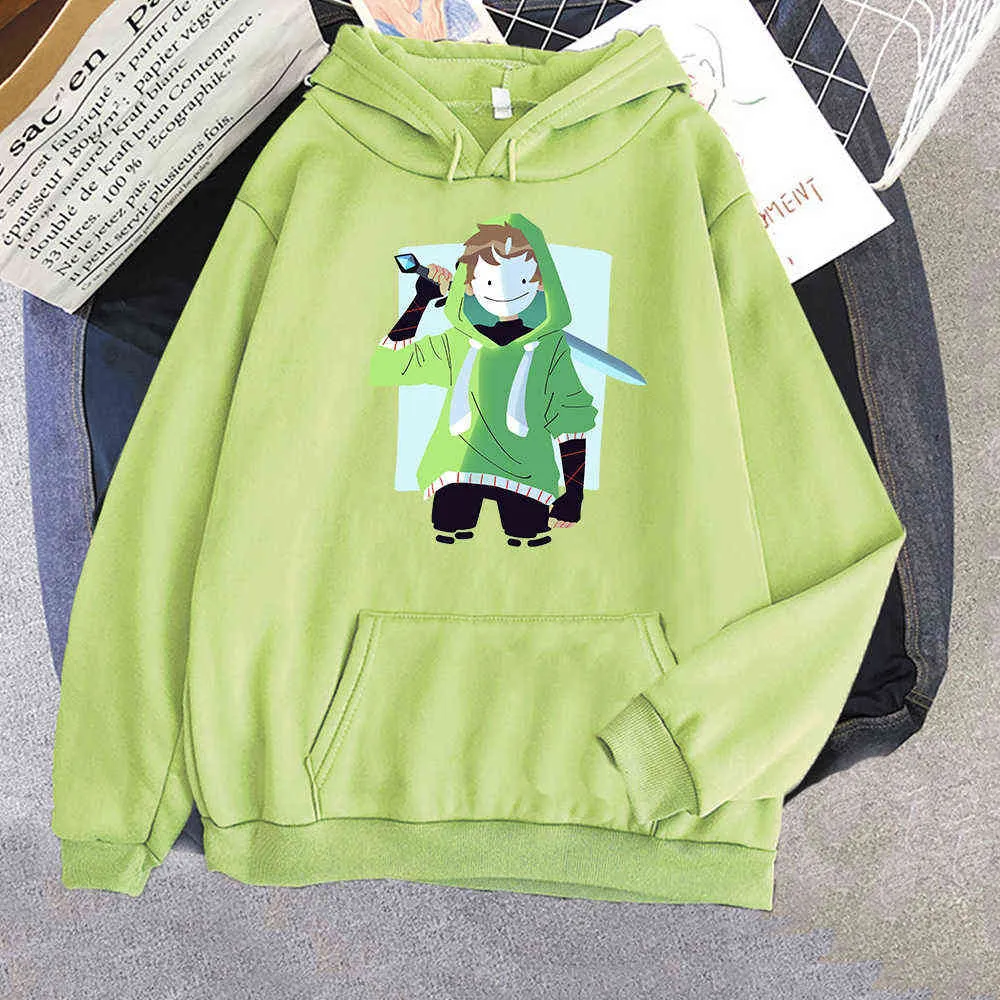 Dream SMP Hoodies masculino engraçado cartoon verde menino sorriso meninos tomam o padrão de espada suéter unisex harajuku casual pullover tops G1019