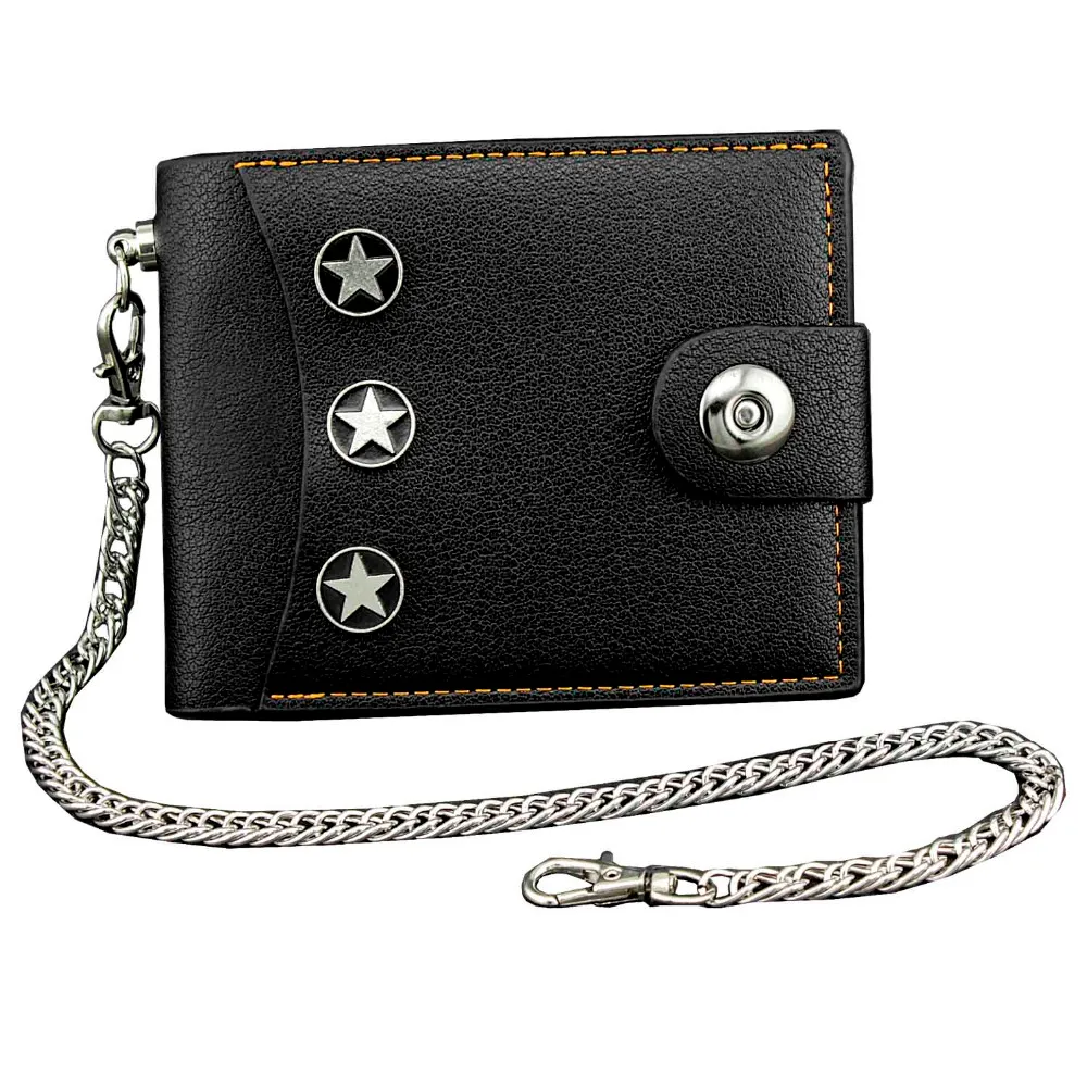 Leather Wallet Men Boy Card Money Purse with Safe chain -3 styel