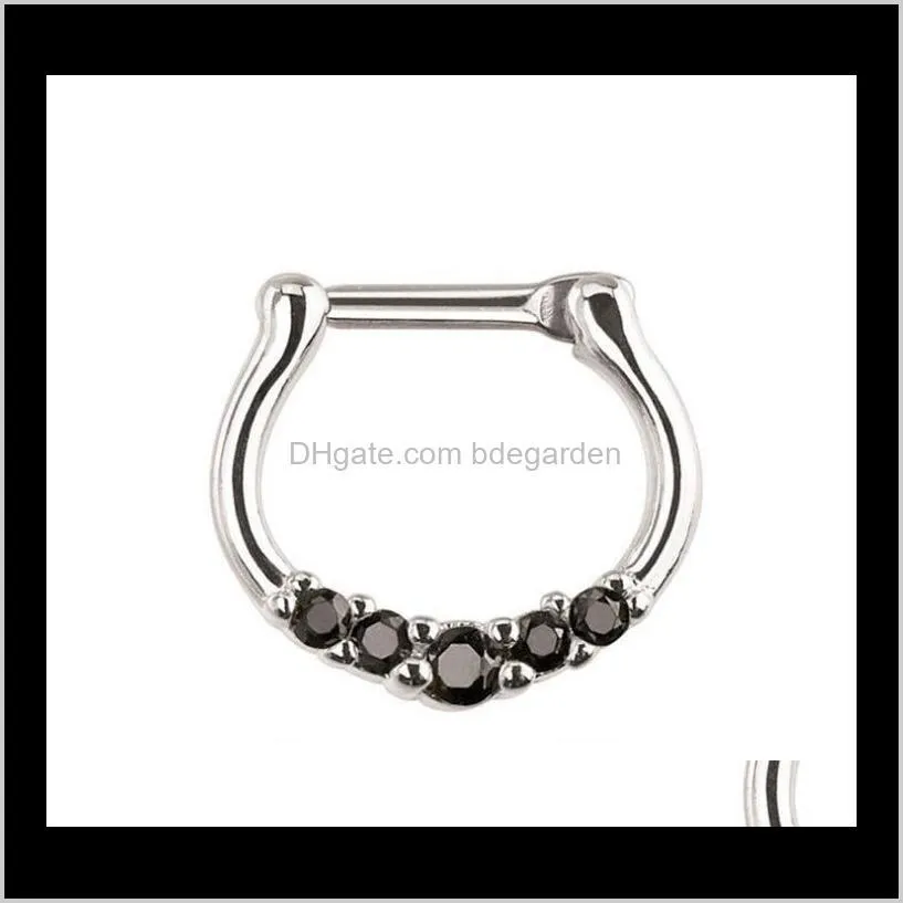 surgical steel septum clicker nose ring punk women men zircon nose hoop body ps0894