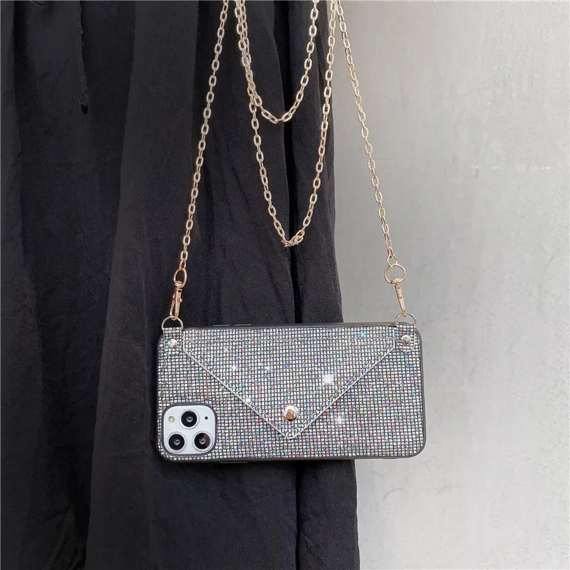 Retro shine handbag Phone Cases card slot envelope type for iPhone 13 XS XR 12 Pro Max 11 Diamond rhinestone Vintag style fashion design cover Case