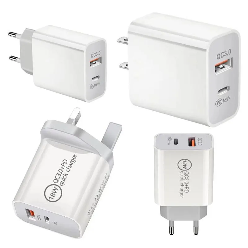 Caricatore USB veloce da 18 W 20 W Carica rapida tipo C PD Ricarica rapida per iPhone Caricatore USB con spina EU US con caricatore del telefono QC 4.0 3.0