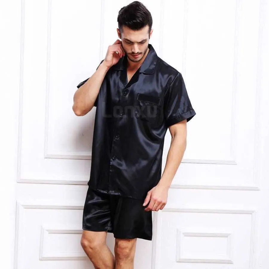 Mens Silk Satin Pajamas Pyjamas PJS Short Set Full Form Sleepwear