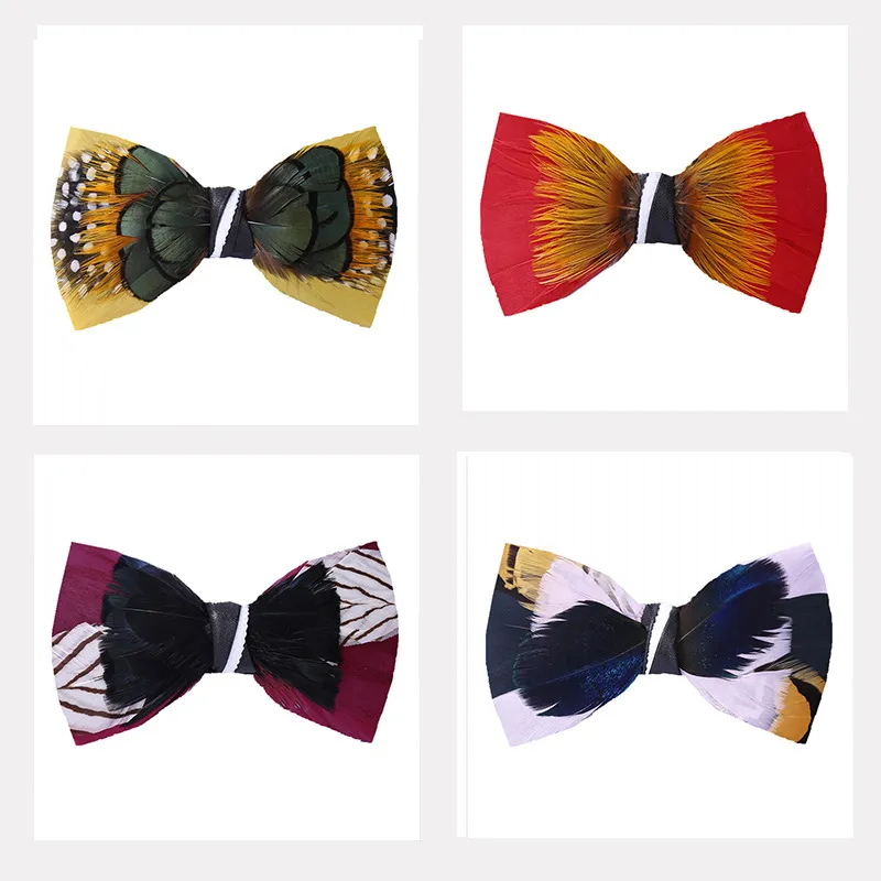 깃털 나비 넥타이 12 색 12x6cm bowknot 손으로 만든 남자 bowtie 결혼식 파티 발렌타인 데이의 날 크리스마스 선물