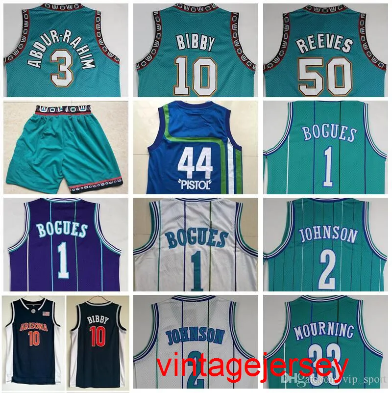NCAA Basketball Michael Mike Bibby Jersey Shareef Abdur Rahim Bryant Reeves Muggsy Bogues Larry Johnson Alonzo Mourning Pistol Pete Maravich Size S-XXL