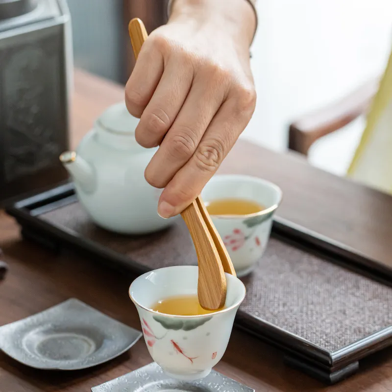 Wooden Tea Clip Simple Household Teas Set Tool Teacup Bent Clips Portable Bamboo Natural Color Accessories 18CM DH7848