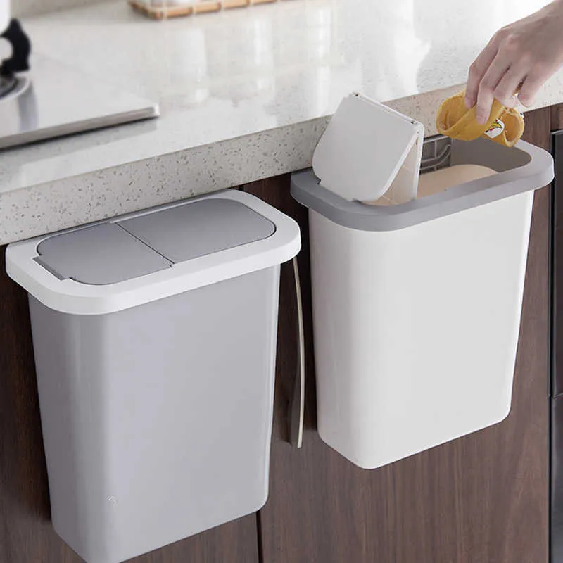 Cabinet Mounted Trash Can Wall-mounted Kitchen Garbage Bin Dustbin with Lid VJ-Drop 210728