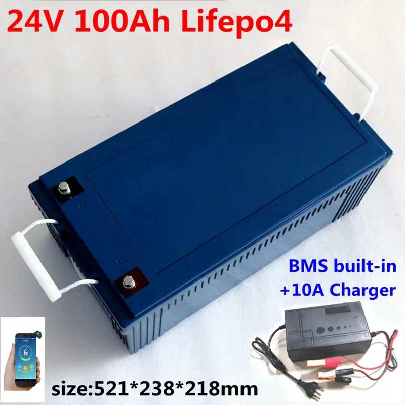 24V 100AH ​​LifePO4 Литиевая батарея BMS 8S для троллинговой моторной солнечной системы туристы Motorhome + 10A зарядное устройство