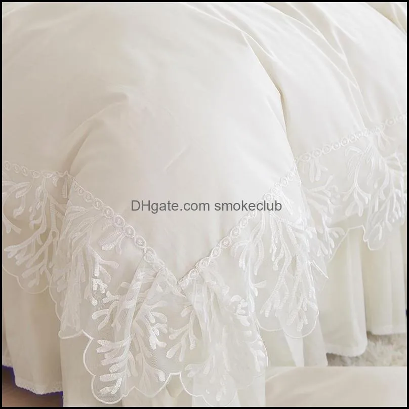 Bedding Sets Wedding Lace Bedspread Princess Queen King Size 4/6pcs Girls Ruffles Duvet Cover Bed Skirt Cotton Bedclothes