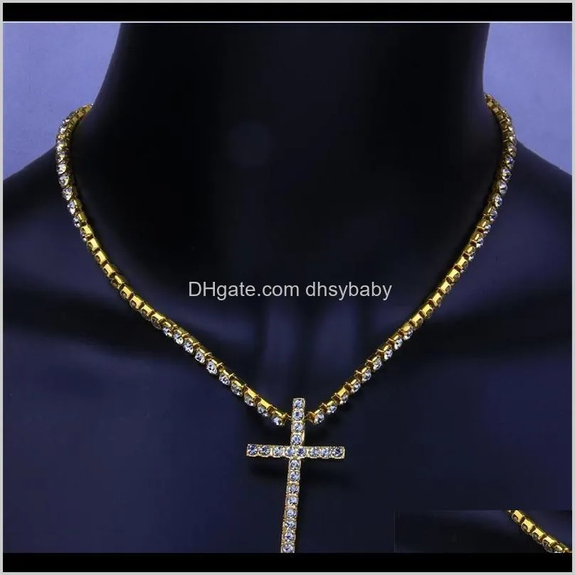 new iced out cross necklaces cubic zircon tennis chains mens hip hop jewelry women fashion gold silver cz pendant party choker necklace