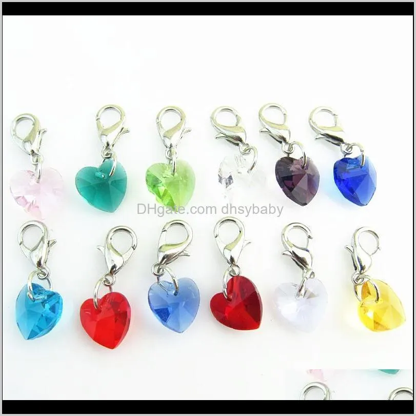 whole salewholesale 12 month crystal birthstone charm floating dangle charm for diy silver lobster clasp pendant 120pcs/lot