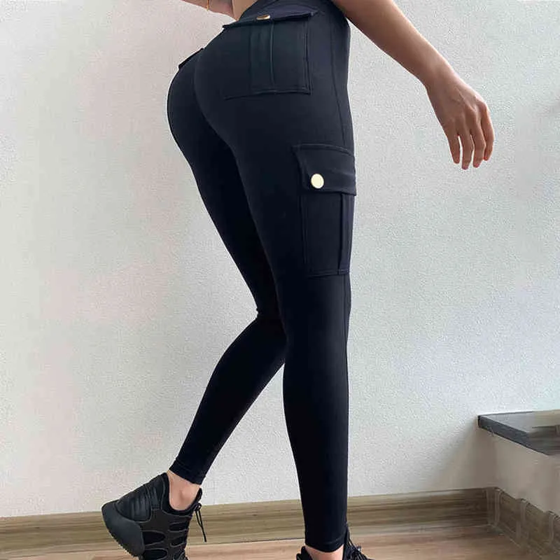 High Waist Elastic Push Up Low Waist Leggings With Four Pockets