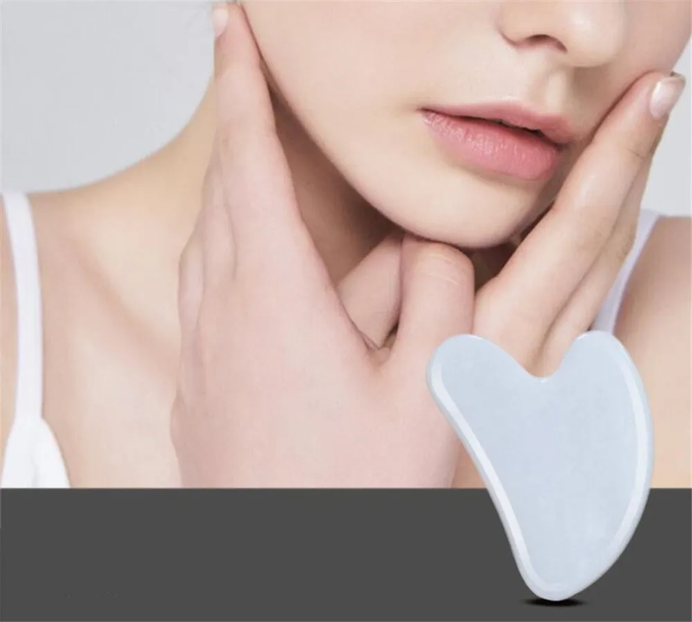 White Gua Sha Massage Real Natural Jade Stone Heart Shape för att skrapa ansikts- och kroppsskinn Spa ansikte Lyftande blodcirkulationsverktyg