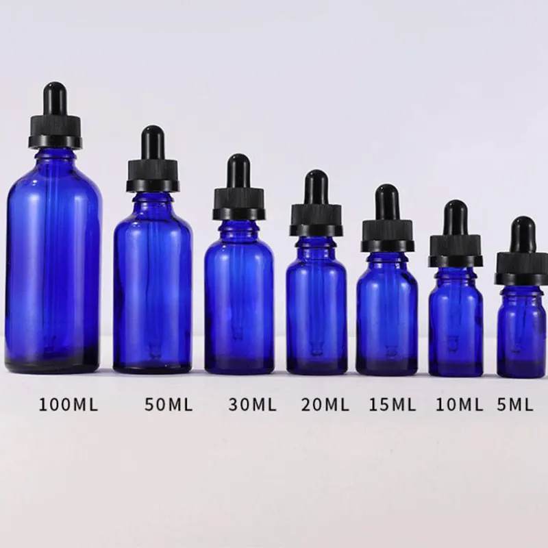 Partihandel 5ml 10ml 15ml 20 ml 50 ml 100 ml glasdroppflaskor Essentiell oljebehållare för E Juice flytande kosmetika