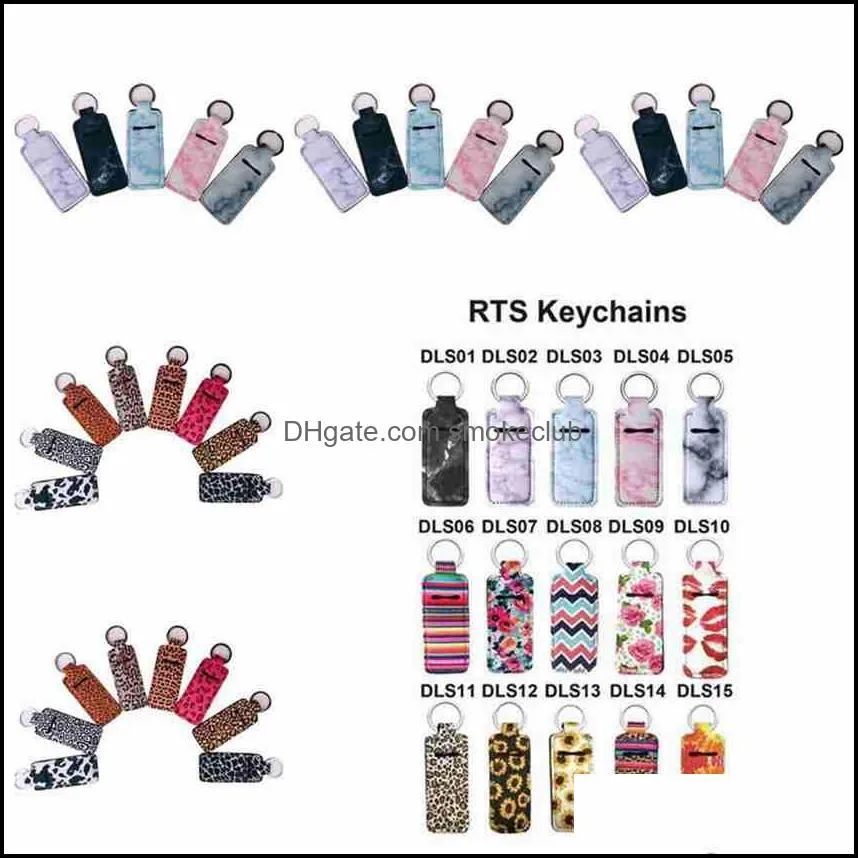 Chapstick Holder Neoprene Wristlet Keychain Marble Printed Chapstick Cover Lipstick Holder Bag Wristband Key Ring Party Favor CYZ2553