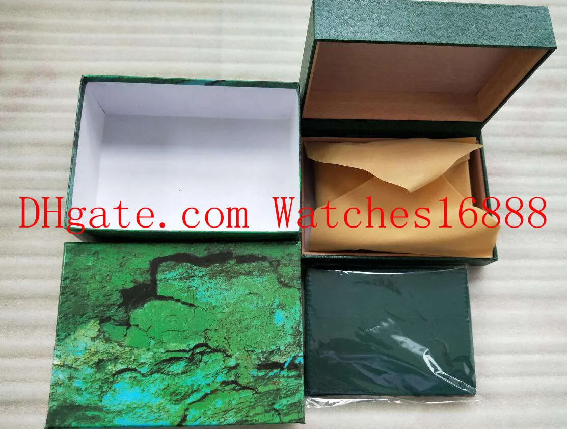 Wysokiej Jakości Green Watch Box Paper karty Drewniane pudełka do GMT 126710 126610 116710 116500 116660 126300 Zegarki pudełka
