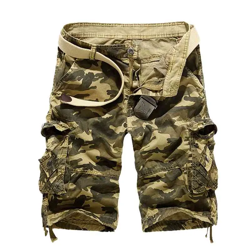 Camouflage lâche Cargo Shorts hommes Cool été militaire Camo pantalons courts Homme tactique goutte 210716