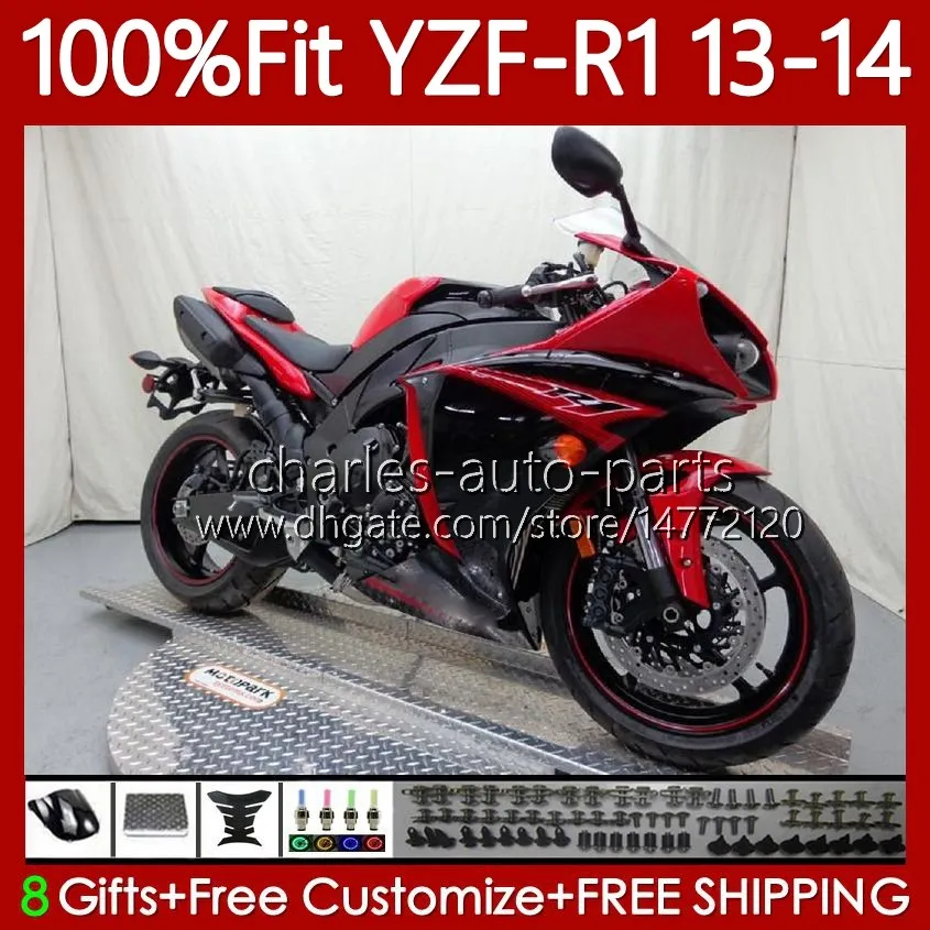 100% Fit OEM Carénages pour YAMAHA YZF-R1 YZF R 1 1000 CC YZFR1 13 14 MOTO Carrosserie Rouge noir 94No.62 YZF R1 1000CC YZF1000 2013 2014 YZF-1000 2013-2014 Corps de moulage par injection