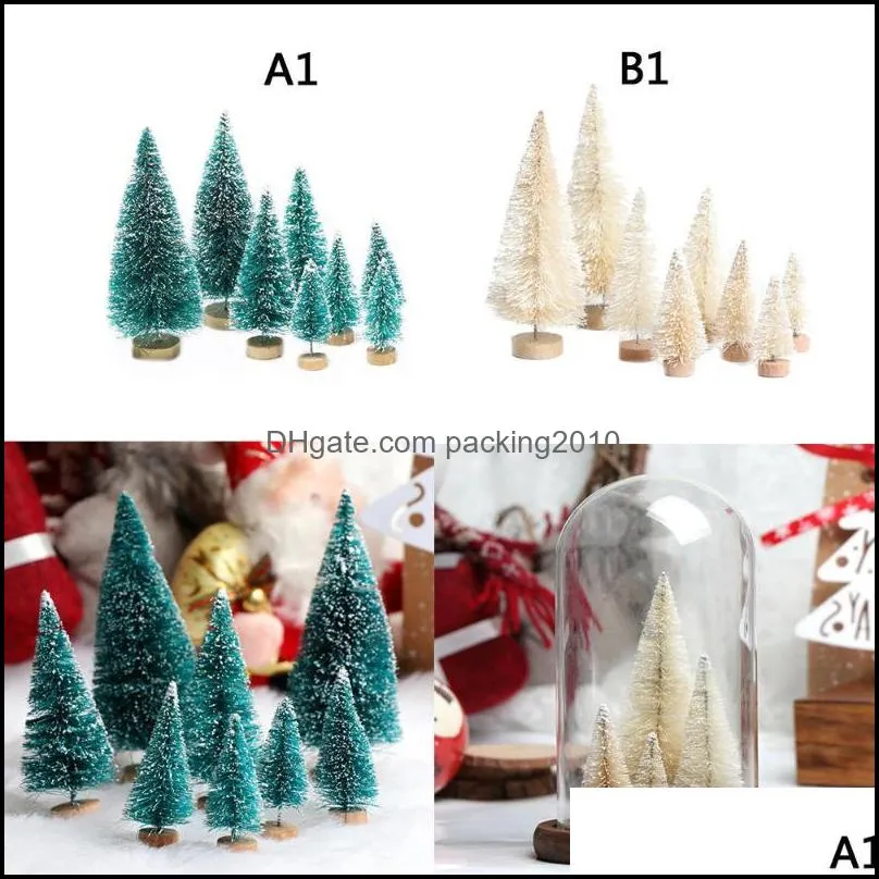 Christmas Decorations 8pcs Mini Tree Sisal Silk On Snow Tower Pine Decorative Small Ornaments Accessories