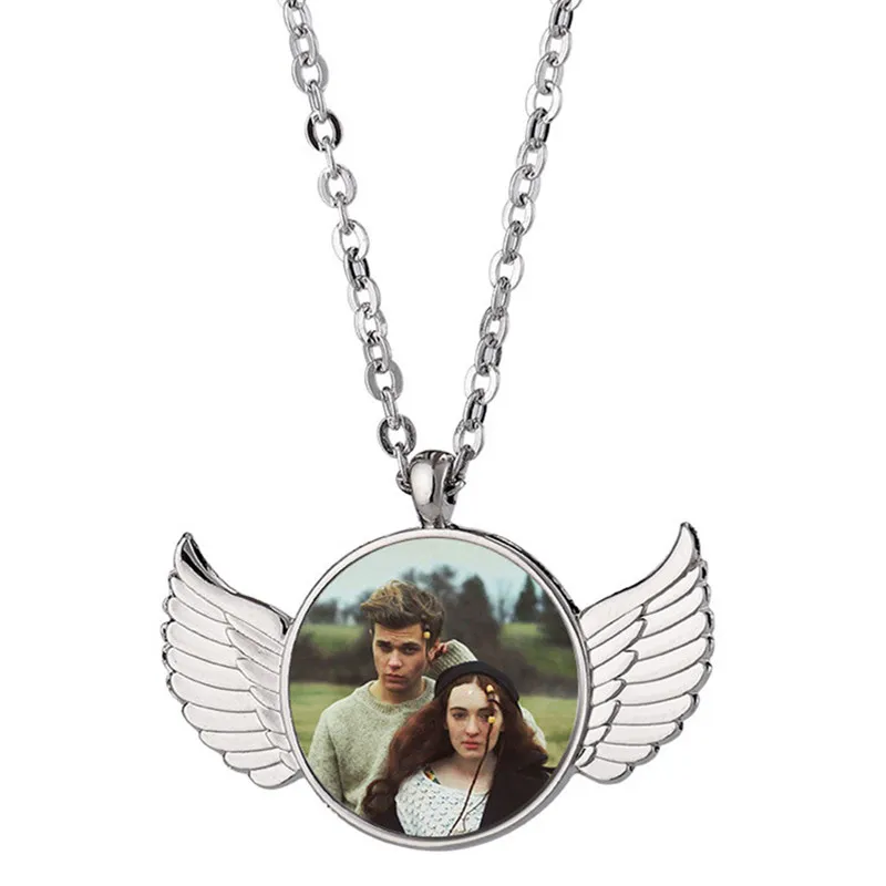 Fashion Sublimation Blank Necklace Thermal Transter Angel Wing Round designer necklace jewelry for woman man Silver Plated Pendant Anniversary Lovers Necklaces