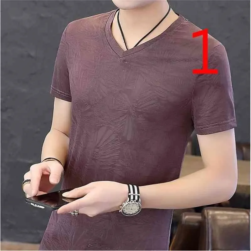 Men's lapel short-sleeved t-shirt men's street brand trend loose Korean version of the cotton port wind Slim 210420
