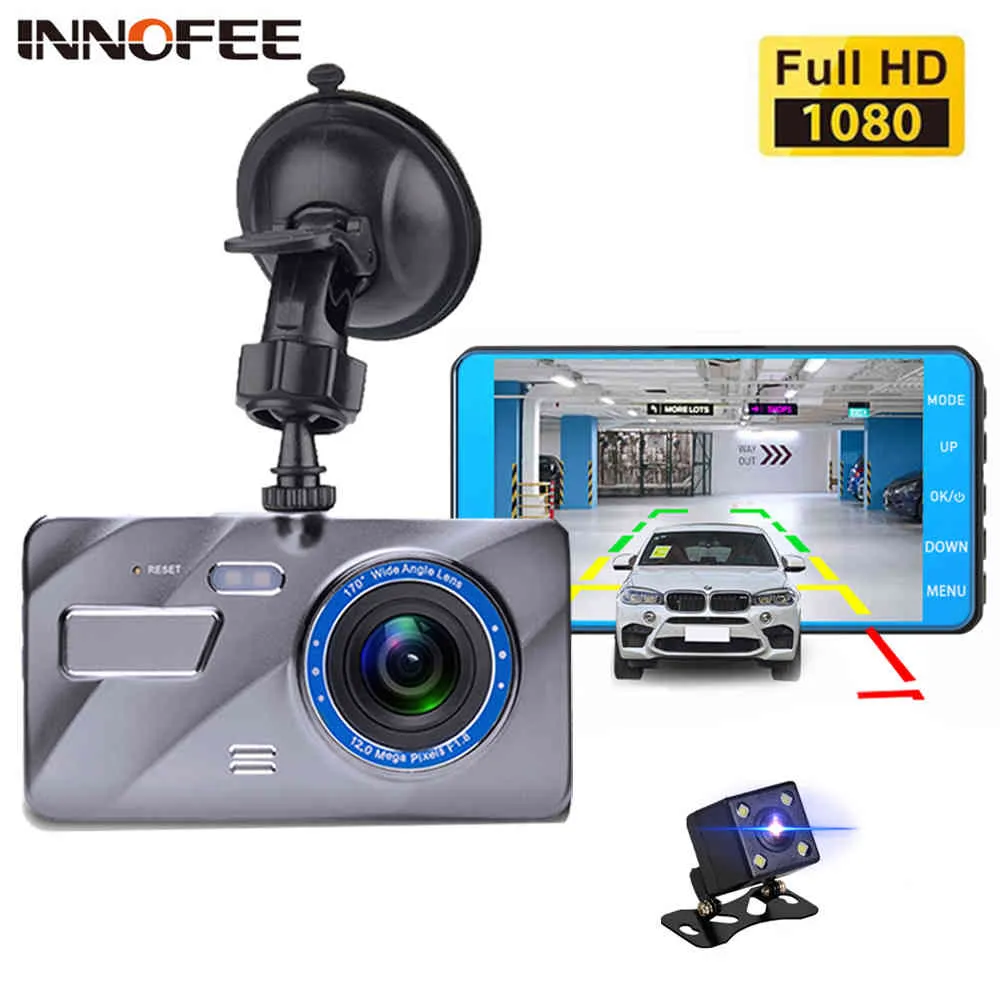 Car DVR-bil DVR DashCam 4 "IPS Dual Lens FHD 1080P Dashboard Kamera 170 Examensbevis Recorder G-sensor Parkering Monitor Registrator