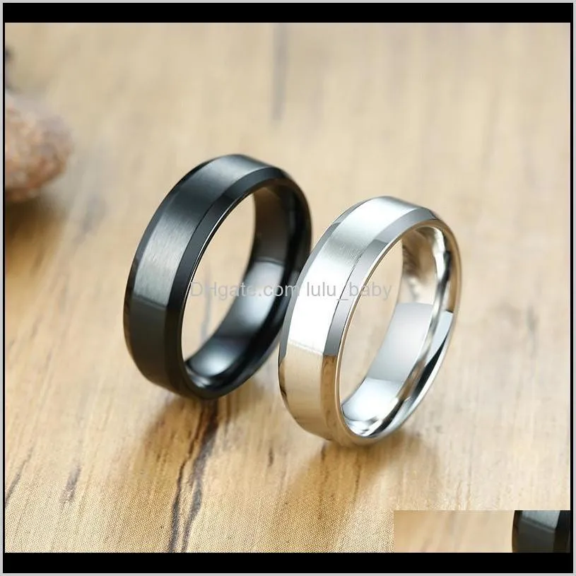 Band ringen klassieke matte zwarte sier kleur rvs ring voor mannen vrouwen 6mm breedte belofte bruiloft sieraden geschenken drop levering 2021 3UST