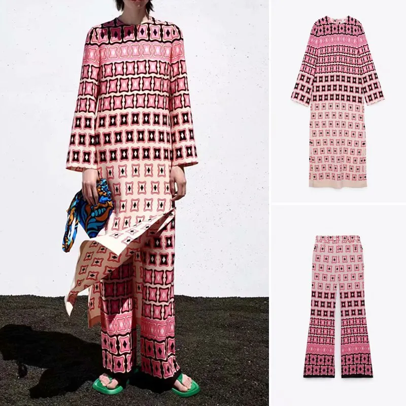 여름 스타일 서양식 인쇄 여성 벨 바닥 바지 하라주쿠 세련된 여성 바지 210507