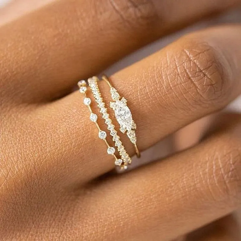 Tiny Small Ring Set for Women Gold Color Cubic Zirconia Midi Finger Rings Wedding Anniversary Jewelry Accessories Gifts KAR229