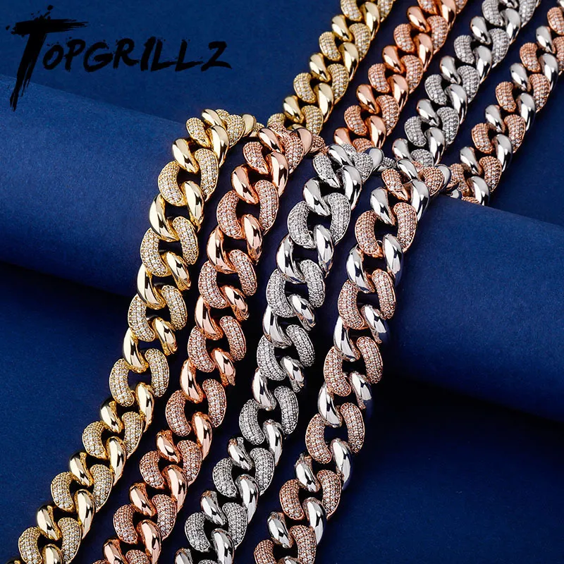 Topgrillz Altın-Plaka erkek 16mm Miami Küba Zinciri Buzlu Out Zirkon Kolye Hip Hop Moda Takı X0509