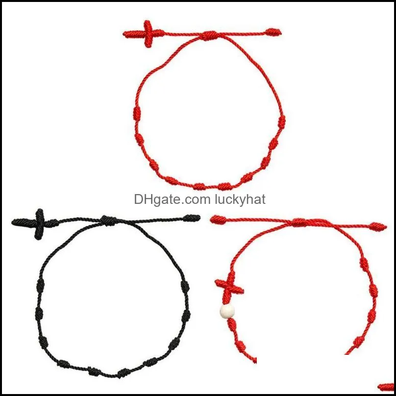 Link, Chain 2Pcs Cross 7 Knots Red String Bracelet Good Luck Amulet Friendship Bracelets Kit LX9E