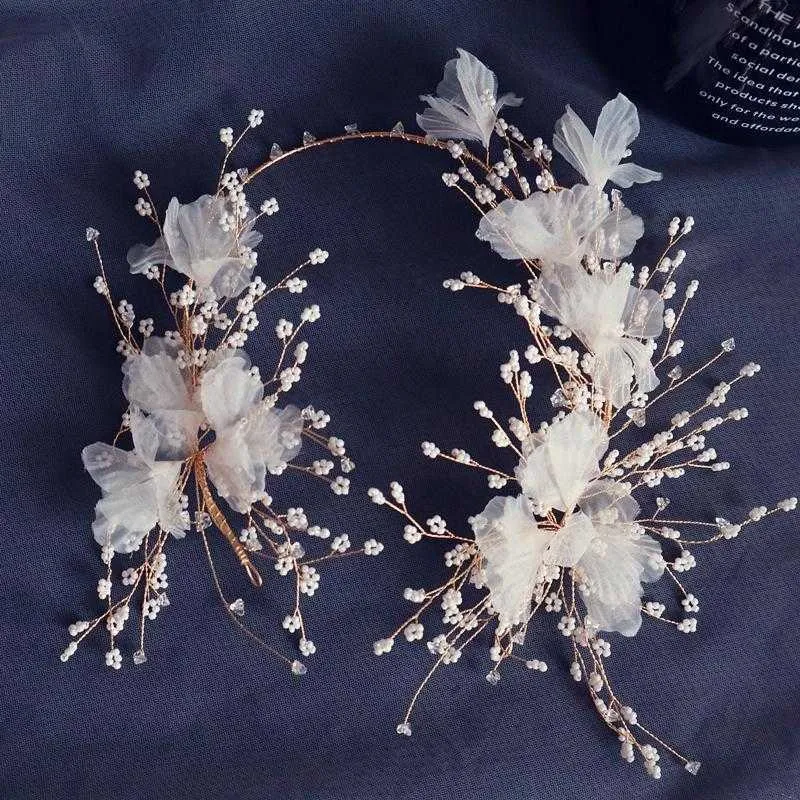 Blomma blommor huvudband tiara pärla pärlor headpieces krona flicka kvinnor hårband parti brud brud smycken bröllop tillbehör x0625