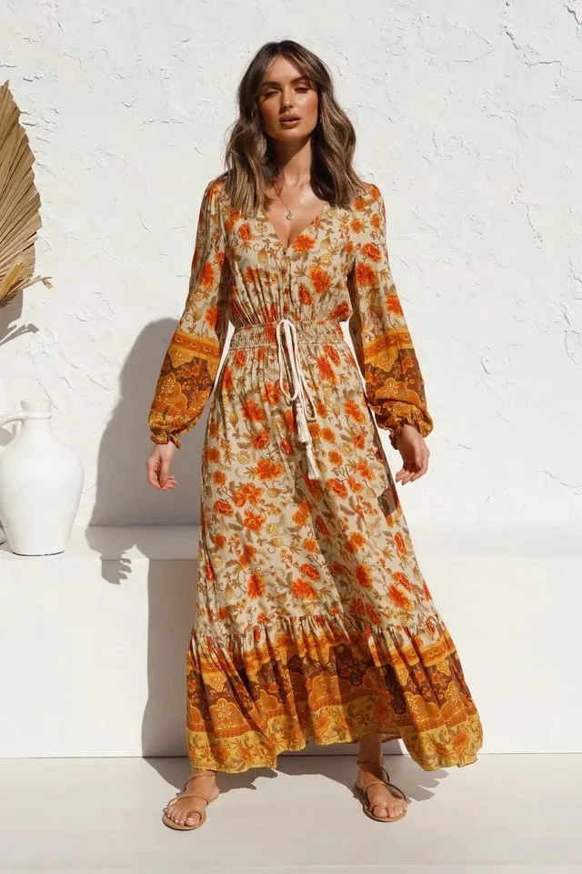 Boho Floral Print Linen Maxi Dress Women V-Neck Long Sleeve Empire Waist Casual Beach Dress from Dhgate Women's T-Shirt - price 69.35 Boho Floral Print Linen Maxi Dress Women V-Neck Long Sleeve Empire Waist Casual Beach Dress from Dhgate Women's T-Shirt - price 69.35