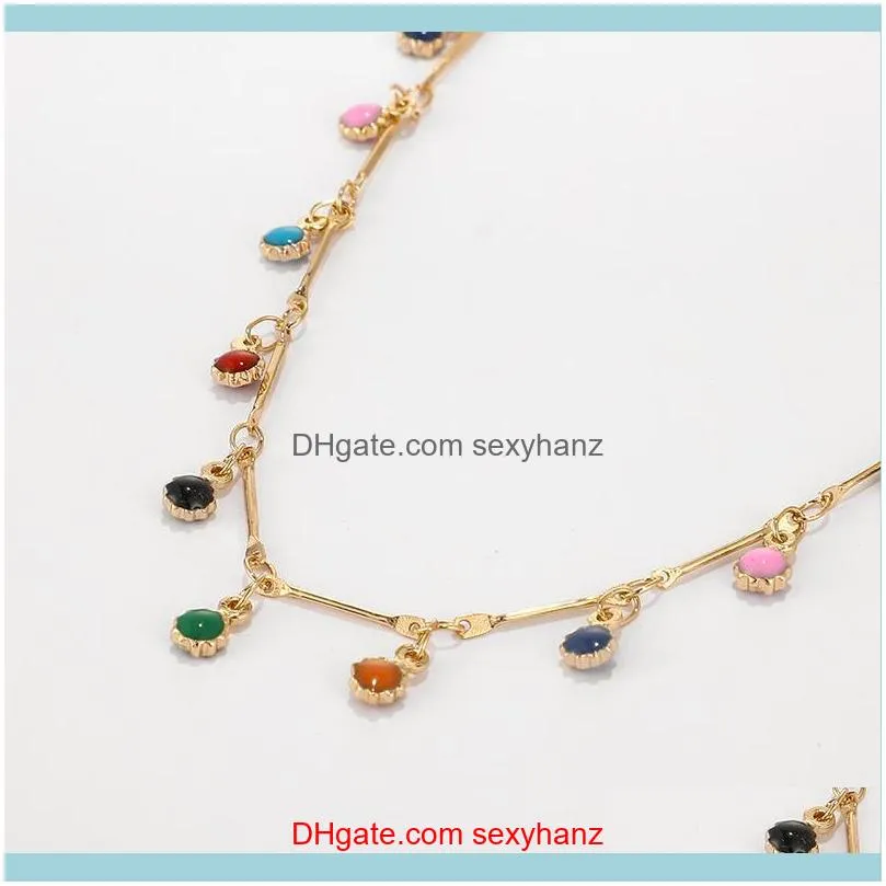 Bohemian Gold Necklace For Women Charming Colorful Stone Chain Chockers Handmade Party Jewelry Wholesale Collares B31203 Chokers