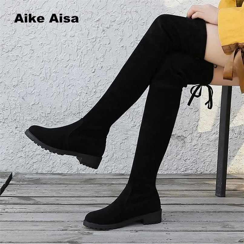 Plus Size 35-41 Winter Over The Knee Boots Women Stretch Fabric Thigh High Sexy Woman Shoes Long Bota Feminina zapatos de mujer 211217