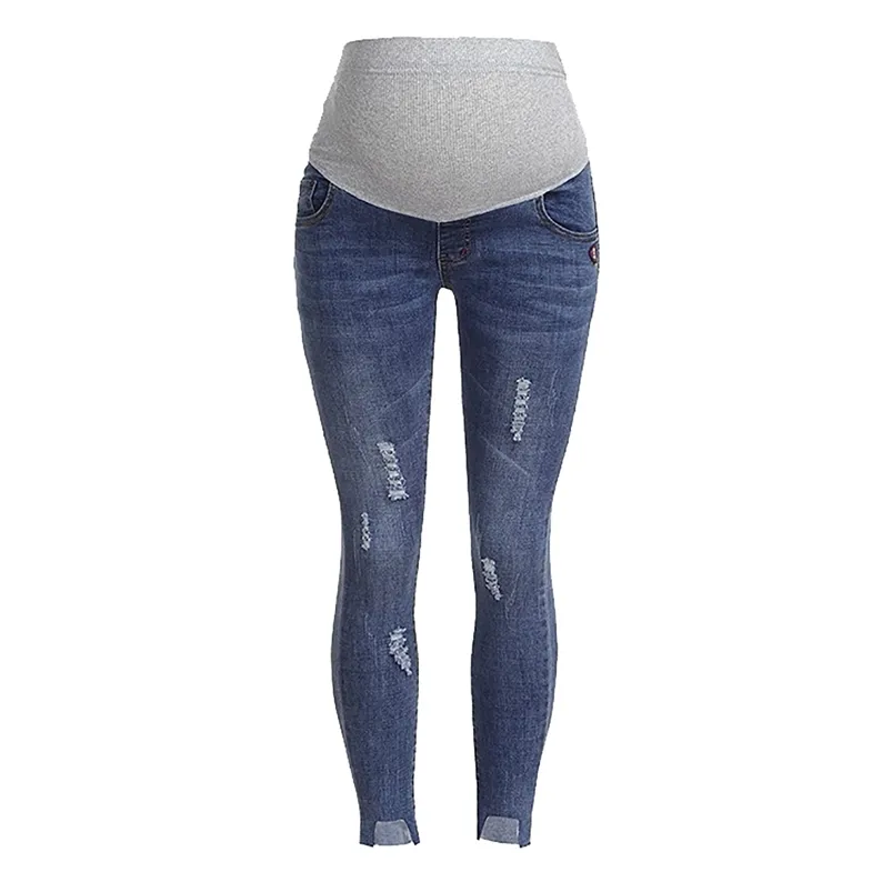 Maternidade Leggings Gravidez Roupas de Cintura Alta Calças de Jeans Flares Tornozelo Calças Grávidas Denim Womens 210721