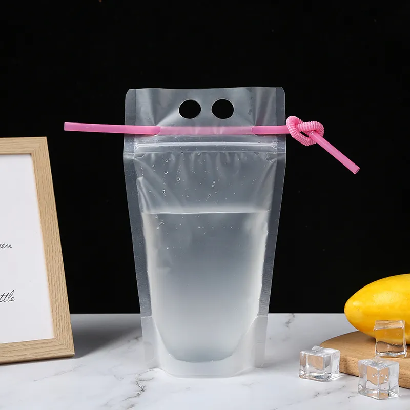 500 ml plast ziplock juice dricka påsar påse påse tomt med halm