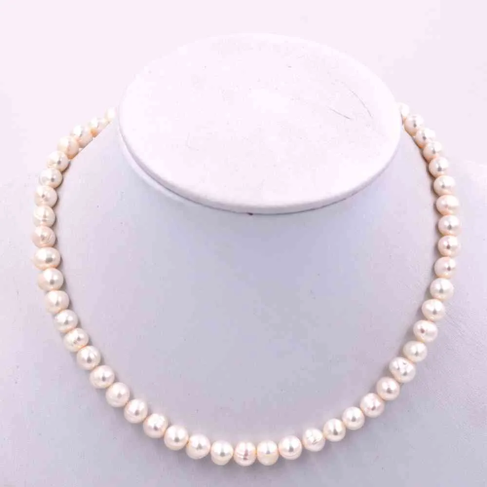 Arrival Classic 7-8mm White Cultured Freshwater Pearl Necklace 17inch length Fashion Women Jewelry Gift