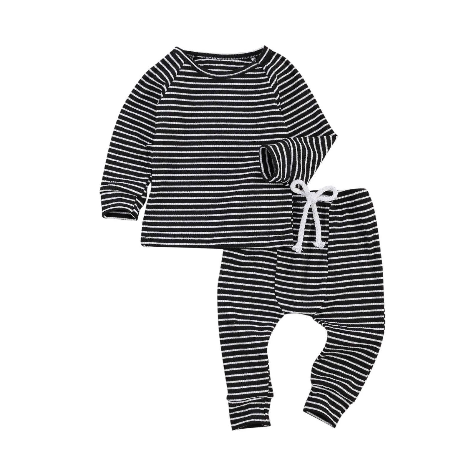 0-24m jesień wiosna urodzony niemowlę baby boy odzież zestaw paski z długim rękawem topy spodnie stroje do malucha dorywczo 210515