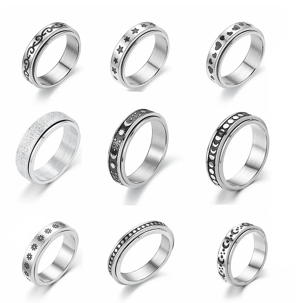 Gioielli in acciaio inossidabile Spinner Ring per donna Anelli a fascia da uomo Fidget Moon Star Celtic Stress Relieving Ampia promessa di matrimonio