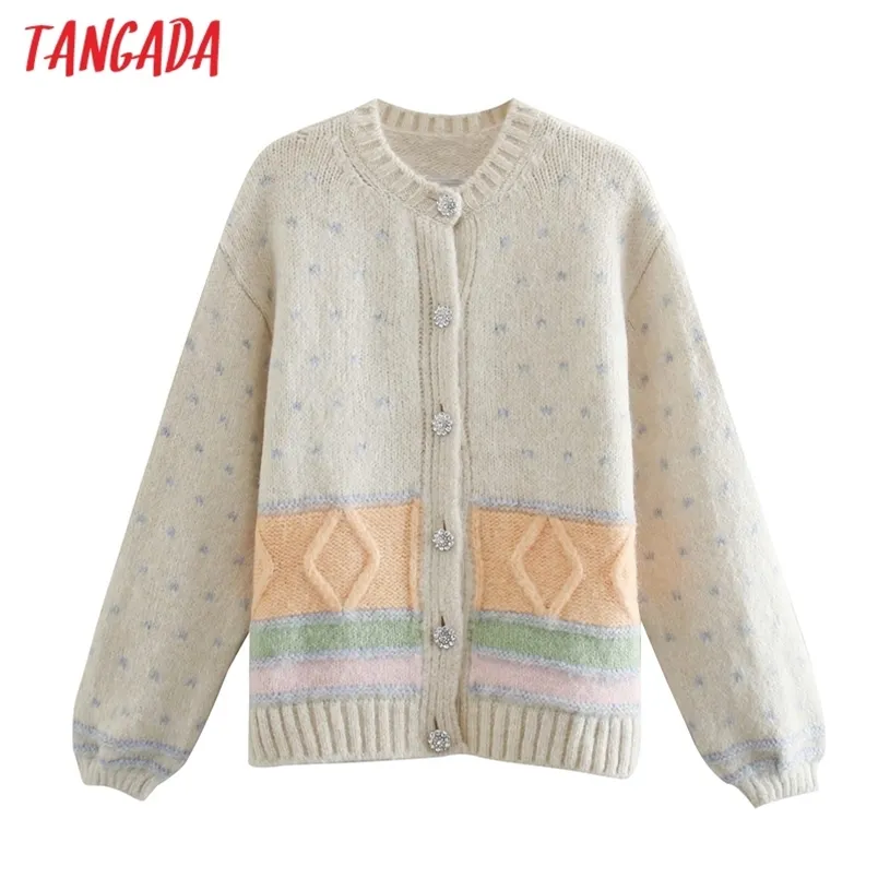 Women Twist Jersey Buttons Vintage Jumper Lady Oversized Knitted Cardigan Coat 3H134 210416