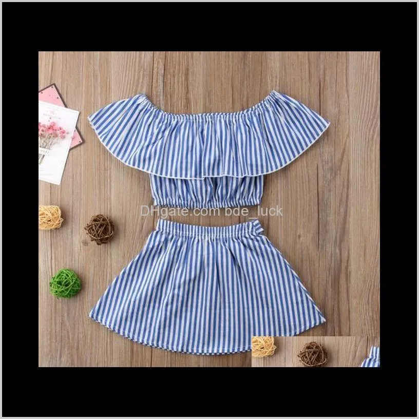 2018 Fashion Baby Girl Clothes Summer Off-Shoulder Cotton Casual T-shirt Top+Tutu Skirt Stripe Outfits 2PCS