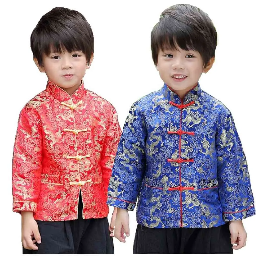 Dragon Chinese Children Coat Tang Suit China Cardigan Baby Boy Abbigliamento Abiti Bambini Capispalla sottile Giacca per bambini Abito Festival 210413