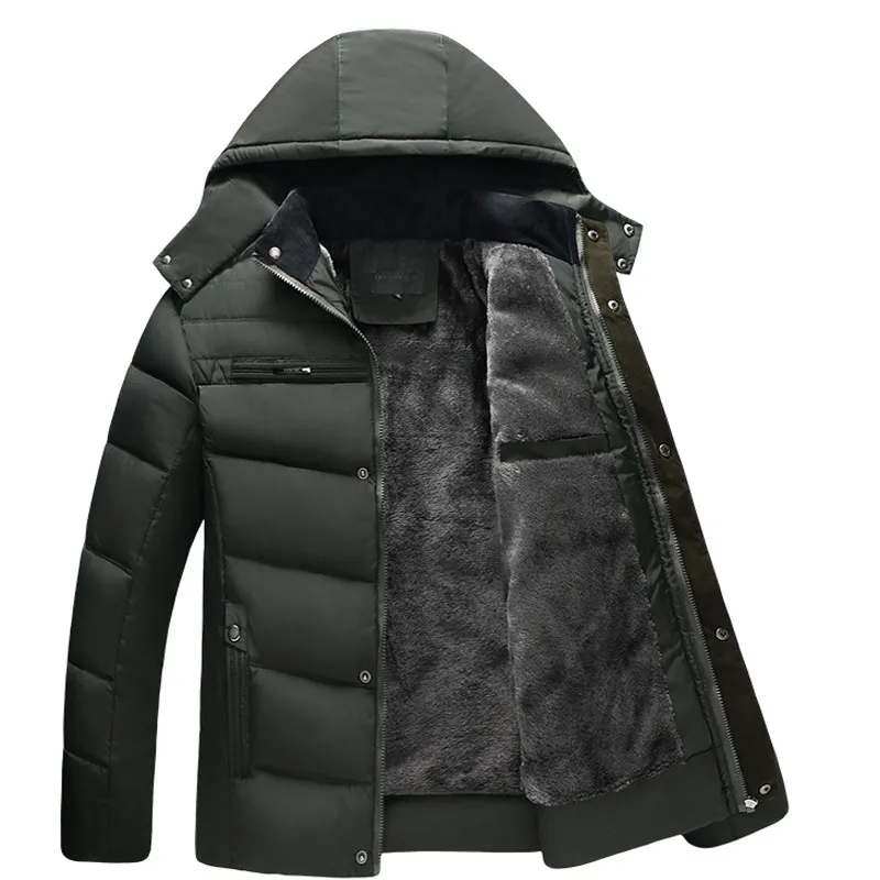 Winter Cool Jacket Mannen Plus Size Dikke Hooded Parka Oude Man Warme Jas Casual Gewatteerde Vader Sneeuwkleding Uitloper 4XL ML