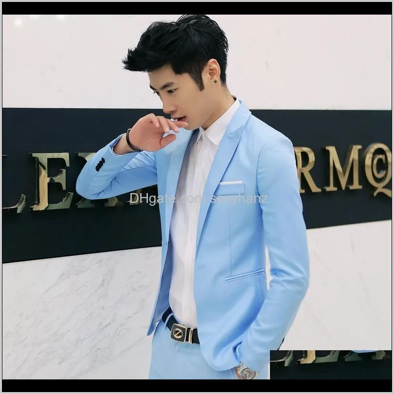 korean version fashion body repair leisure one buckle small suit man mens stage jackets men white blazer slim blazer in men1