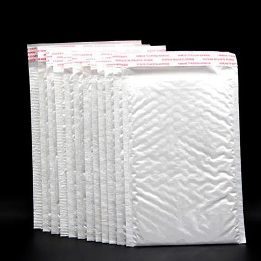 100 adet Beyaz Posta Çantaları 15 * 20 + 4 cm Kabarcık Yastıklama Wrap Zarf Kendinden Mühür Yastık Sarar Posta Çantası Zarflar Çizgili Poli Mailer Ambalaj Çanta-S