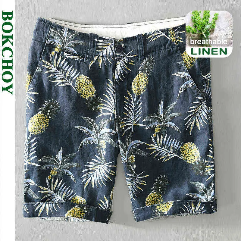 2021 Summer Spring New Men Tide Straight Leg Casual Coconut Tree Print Shorts Breathable Linen Vacation Beach Pants GC-8109 G1209