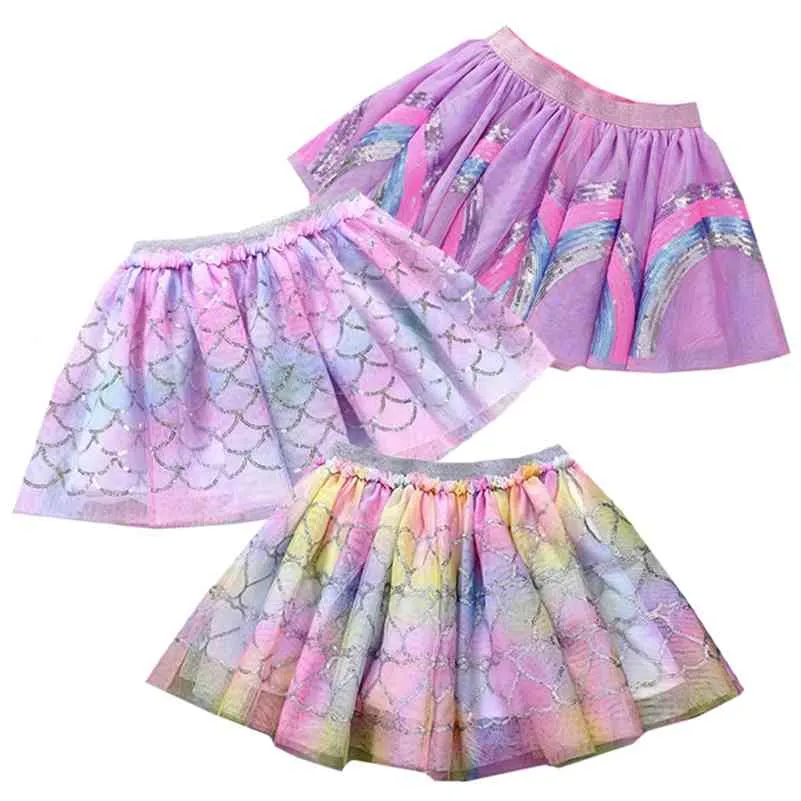 Mesh Sequins Tutus Baby Barnkläder Tjejer Tutu Kjolar Puff Princess Kjol Kids Kostym 3 Layer 210417