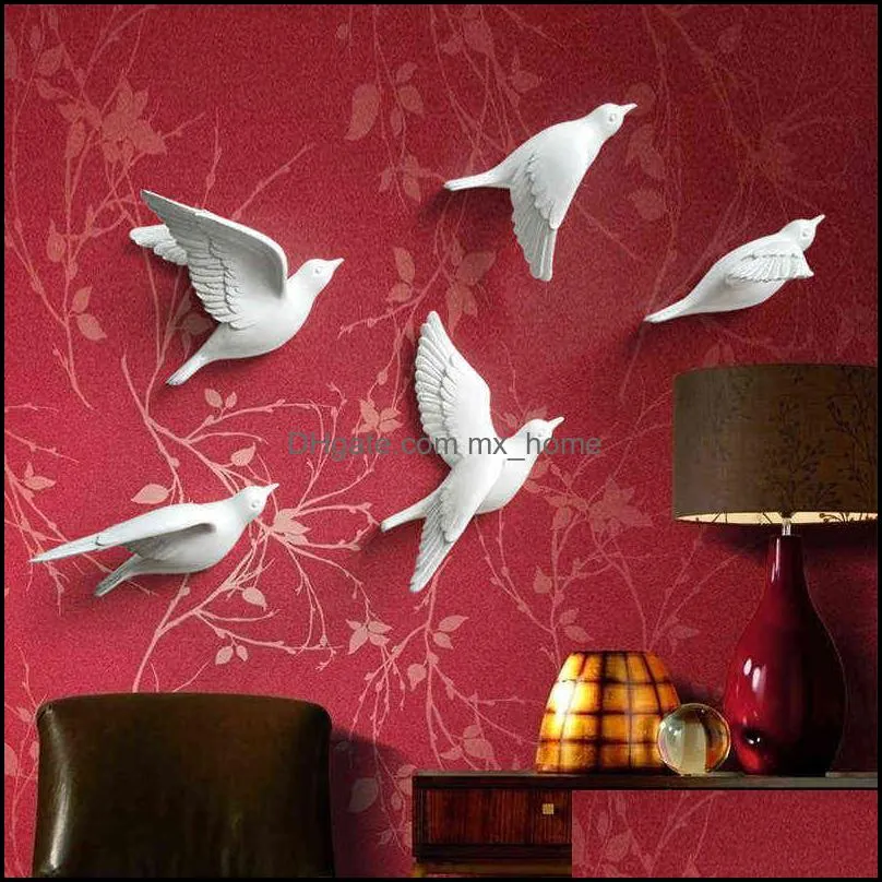 Decorative Stickers White Birds D￩cor Wall In 3d Decoration Garden Living Room Kids Nordic Figurine Miniatures 1112