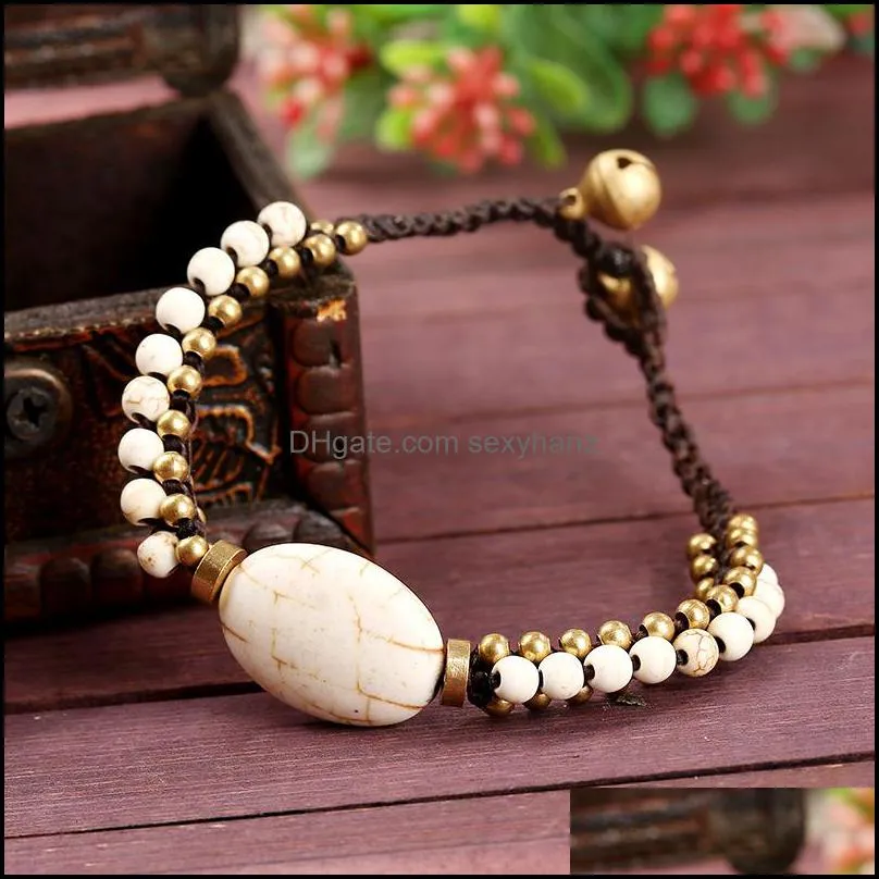 S2315 Bohemian Fashion Jewelry Strands Beaded Bracelet Stone Wax Rope Vintage Handmade Beads Bracelets