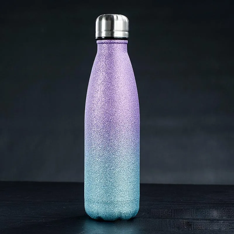 New 17oz Glitter Water Bottles Stainless Steel Vacuum Insulated Water Bottle Double Wall Cola Shape Outdoor Travel Sports Mug